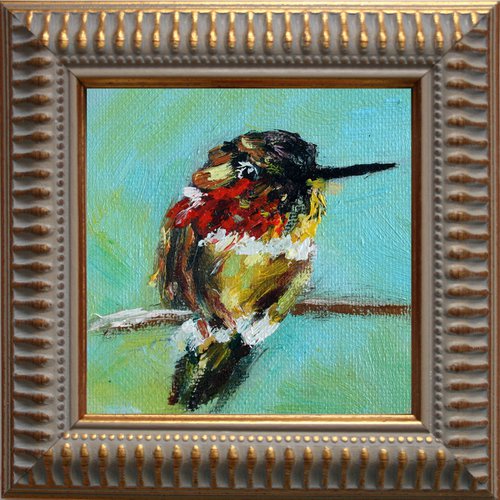 BIRD #2 framed / FROM MY A SERIES OF MINI WORKS BIRDS / ORIGINAL PAINTING by Salana Art Gallery