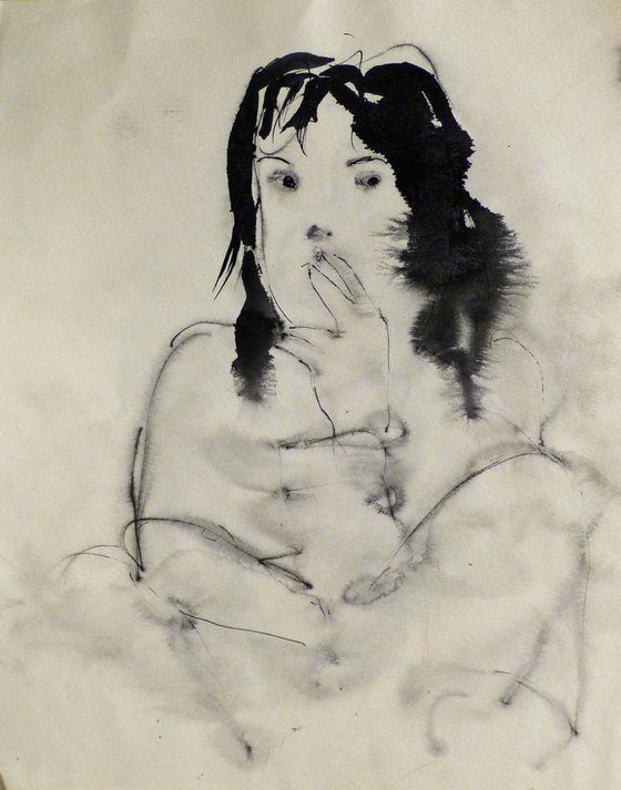 Woman Smoking a Cigarette, 24x32 cm