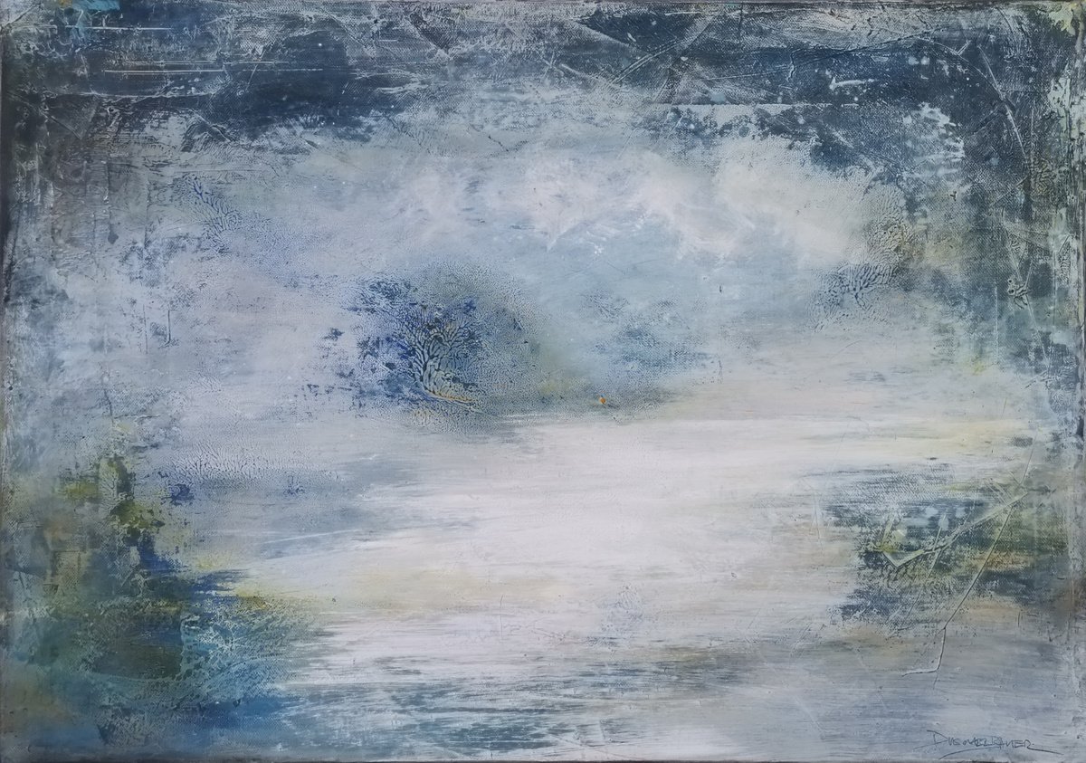 Organic Landscape Acrylic Painting By Doris Duschelbauer, 28 X 20, The Reflection, Original Artwork