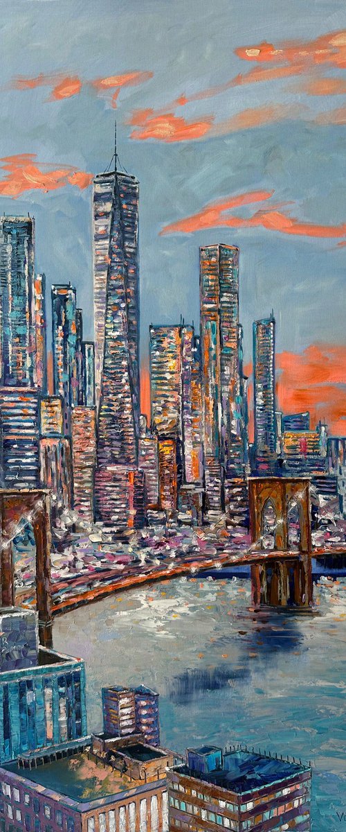 "Evening in New York" oil painting, cityscape, XXL by Mary Voloshyna
