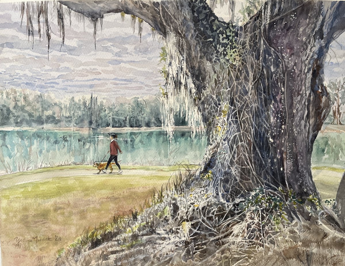 Impressionistic Landscape Watercolour By Yoshiko Murdick, 25 X 19", North Florida In The Face, Original Artwork