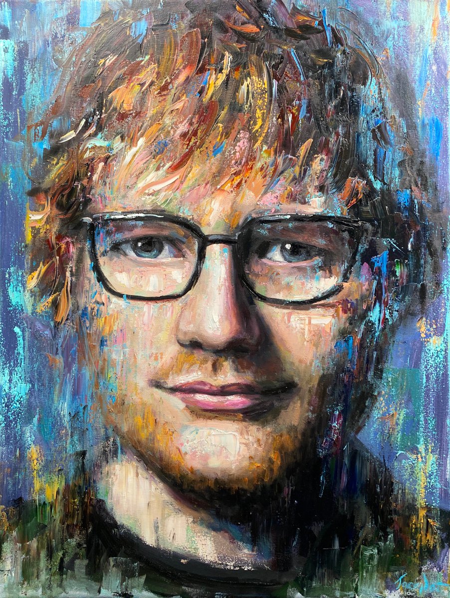 Ed Sheeran Oil Portrait Original Hand Drawn On Canvas Wall Above Bed Artwork by Evgeny Potapkin
