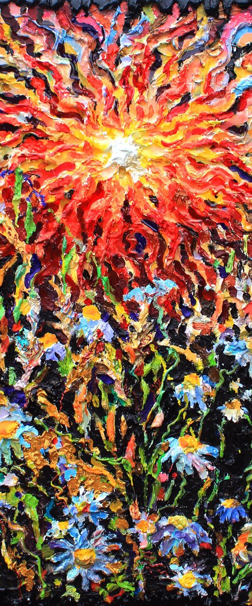 Wheatfield with daisies on the sunset by Tanbelia