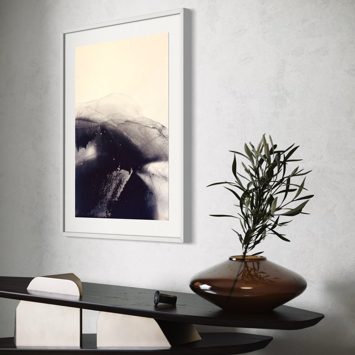 Abstract Landscape Charcoal Drawing By Marilina Marchica, 20 X 28", Landscape Bw, Original Artwork