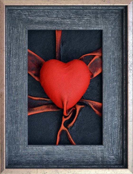 Lovers Heart 6 - Original Framed Leather Sculpture Painting Perfect for Valentine Day Gift