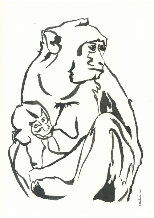 Monkey I Animal Drawing by Ricardo Machado