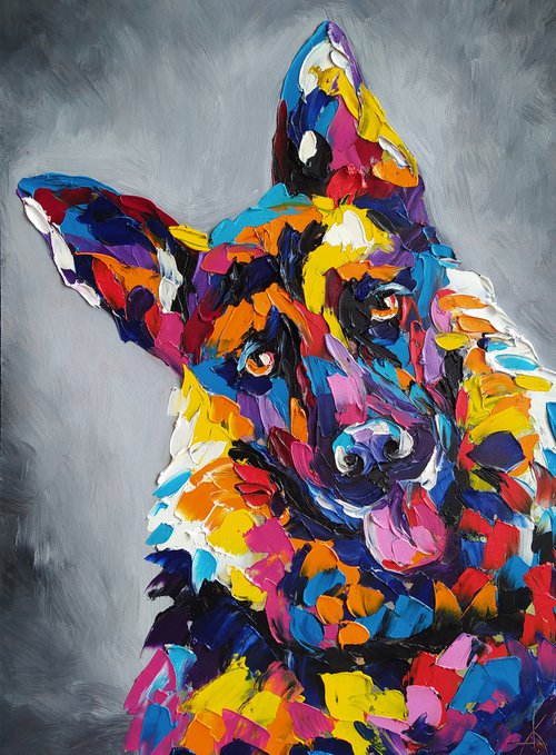 Sheepdog - funny pet, dog, dogs, sheepdog face, pet oil painting, dog, dog face, dog oil painting, for child by Anastasia Kozorez