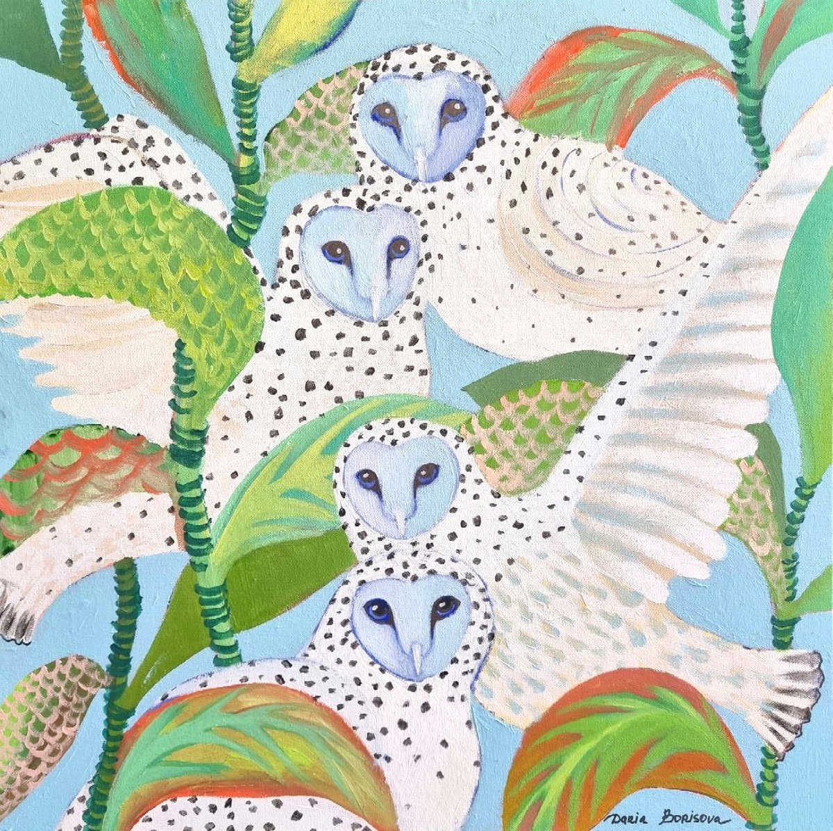 Surrealistic Animal Acrylic Painting By Daria Borisova, 24 X 24, - Wisdom Quartet - ?., Original Artwork