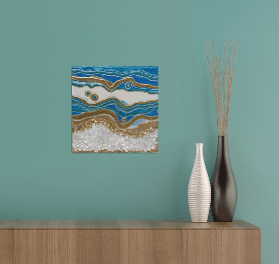 California. Geode. Marble Art. Geode wall art, Gold, White, Turquoise, Blue, geode wall art Resin painting.