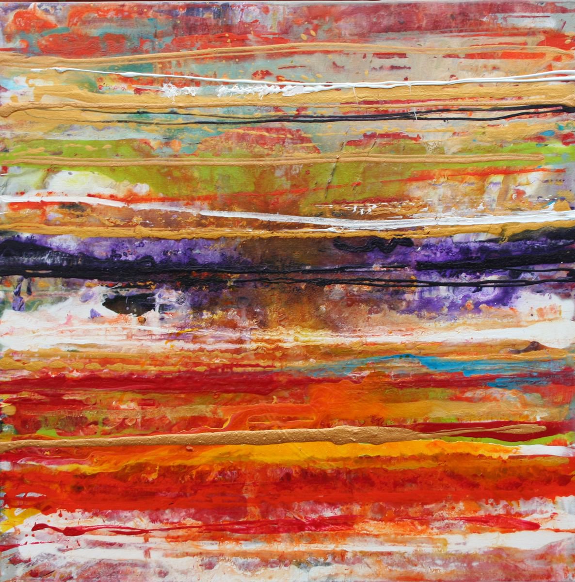 Organic Abstract Acrylic Painting By Andrew Watt, 24 X 24, Sunset Mist, Original Artwork