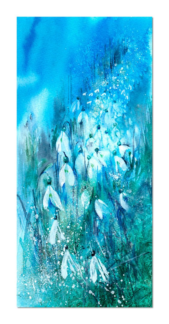 Snowdrop painting, Original Watercolour, Blue