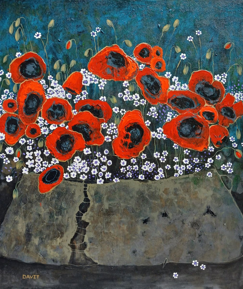 Poppies And Little Stars By Davit Arstamyan, 24 X 28, Artwork For Sale On Artfinder
