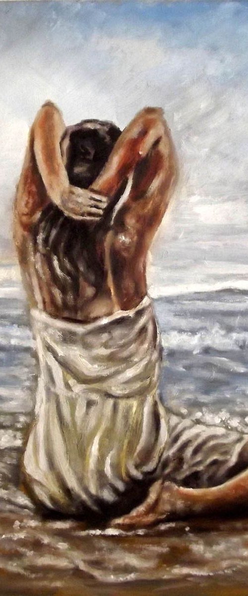 SEASIDE GIRL - Moment of thoughts - Oil painting on canvas (40x50cm) by Wadih Maalouf
