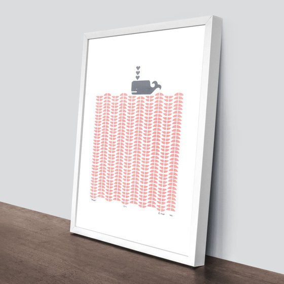 Whale in Rose Blush - Framed - FREE Worldwide Delivery