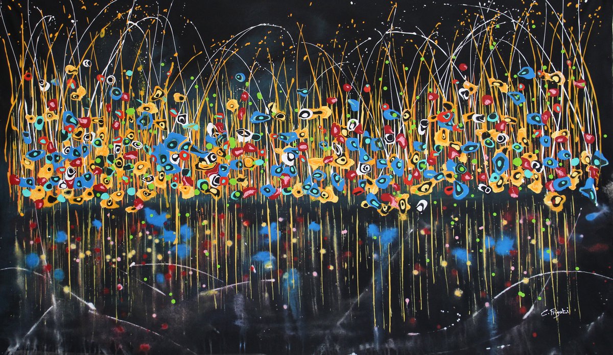 Organic Botanical Acrylic Painting By Cecilia Frigati, 61 X 37, Technicolor Dream #14, Original Artwork