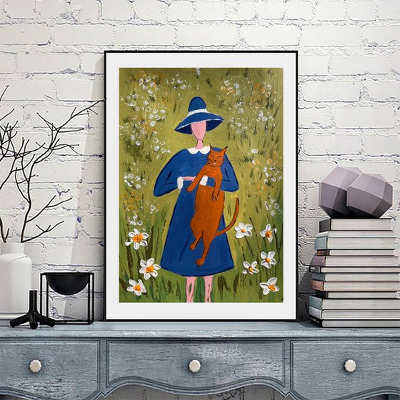 Girl Cat Original Painting