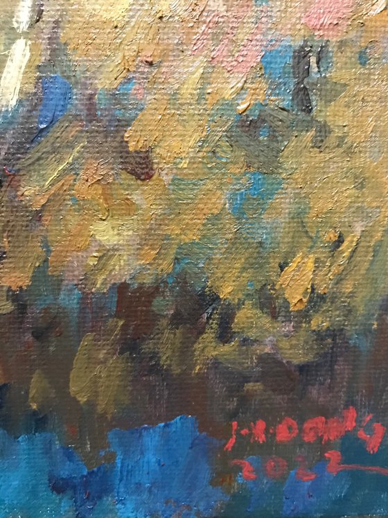 Original Oil Painting Wall Art Signed unframed Hand Made Jixiang Dong Canvas 25cm × 20cm Landscape Mesopotamia Riverside Oxford Small Impressionism Impasto