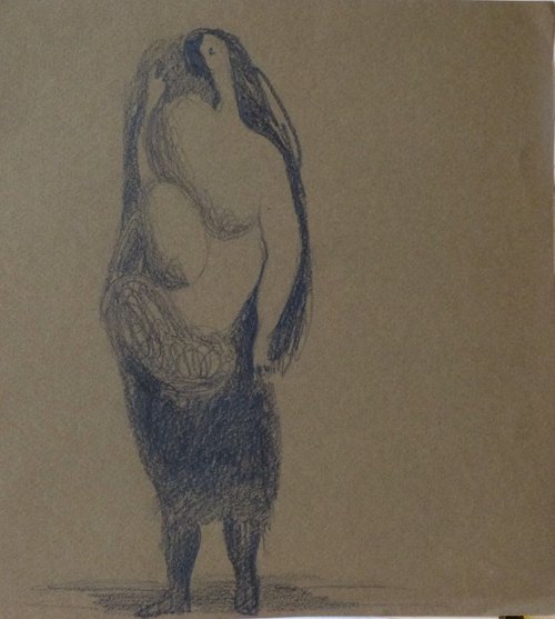 Surrealist nude 4, pencil on paper 23x25 cm by Frederic Belaubre