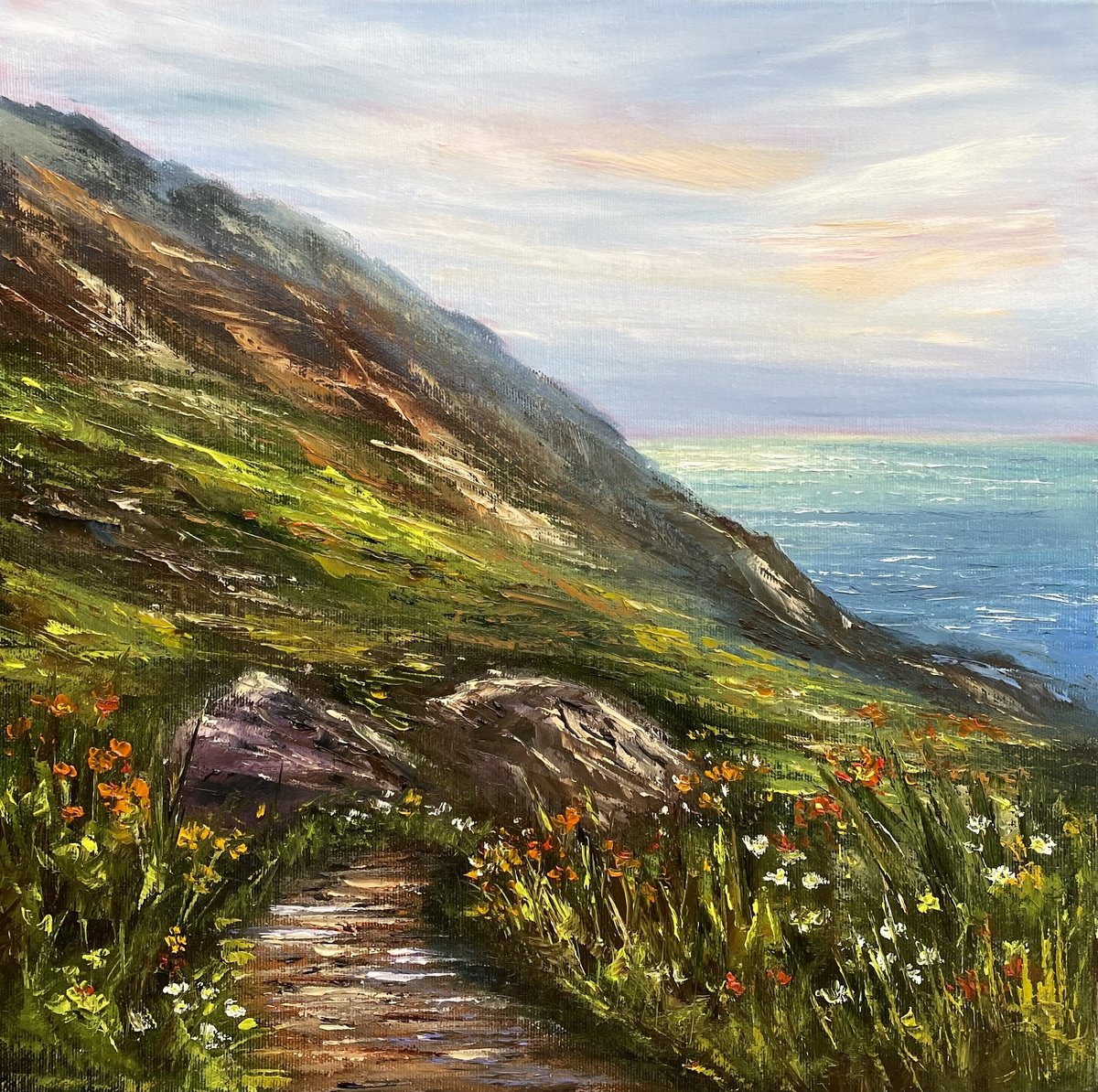 Impressionistic Landscape Oil Painting By Tanja Frost, 16 X 16", Harmony Of Nature, Original Artwork