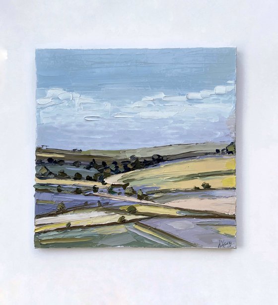 Abstract landscape oil impasto painting on canvas 32x32cm
