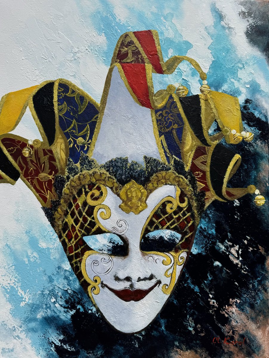 Photorealistic Portrait Acrylic Painting By Ulyana Korol, 24 X 31", Venetian Night2, Original Artwork