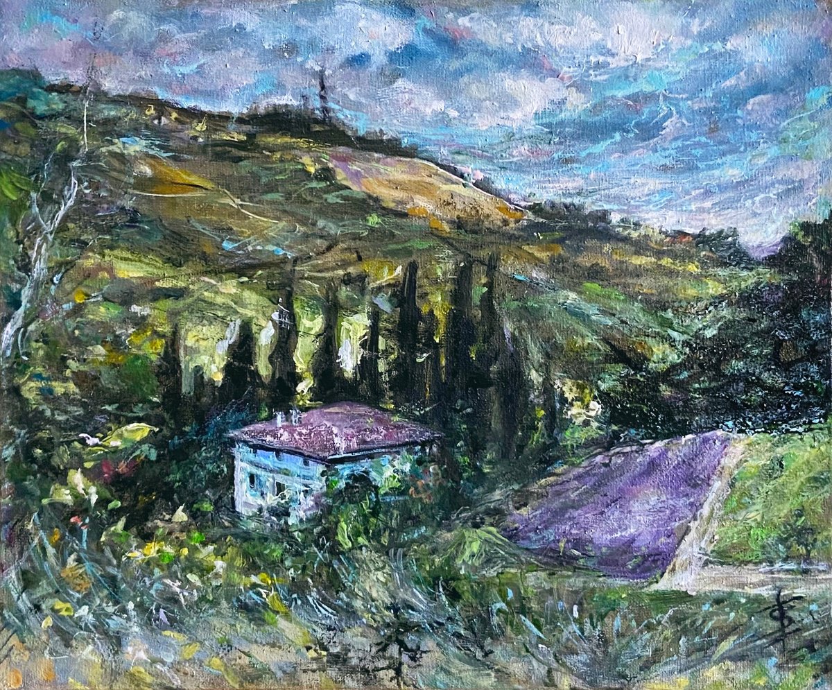 Impressionistic Landscape Oil Painting By Elvira Sesenina, 12 X 10, Hills Of Italy, Original Artwork