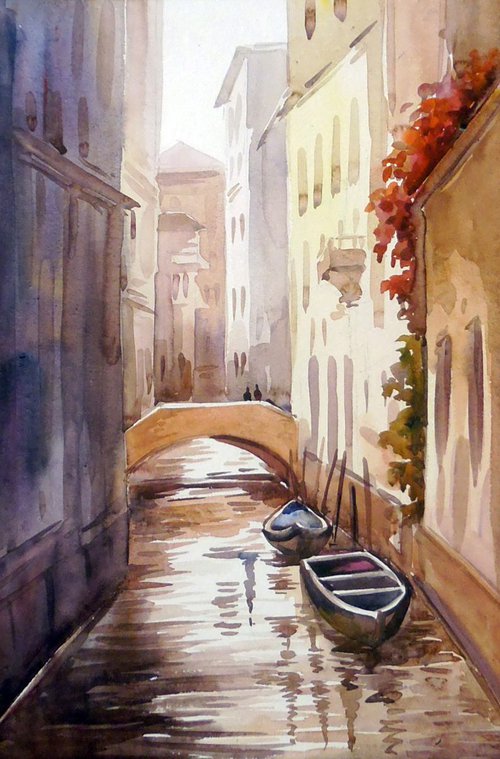Morning Canals - Watercolor Pinting by Samiran Sarkar