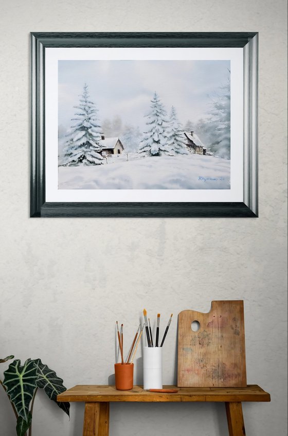 In winter’s embrace, original watercolour