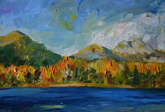Oil original painting Autumn mountains in Slovakia
