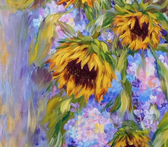 Sunflowers with Lilacs.