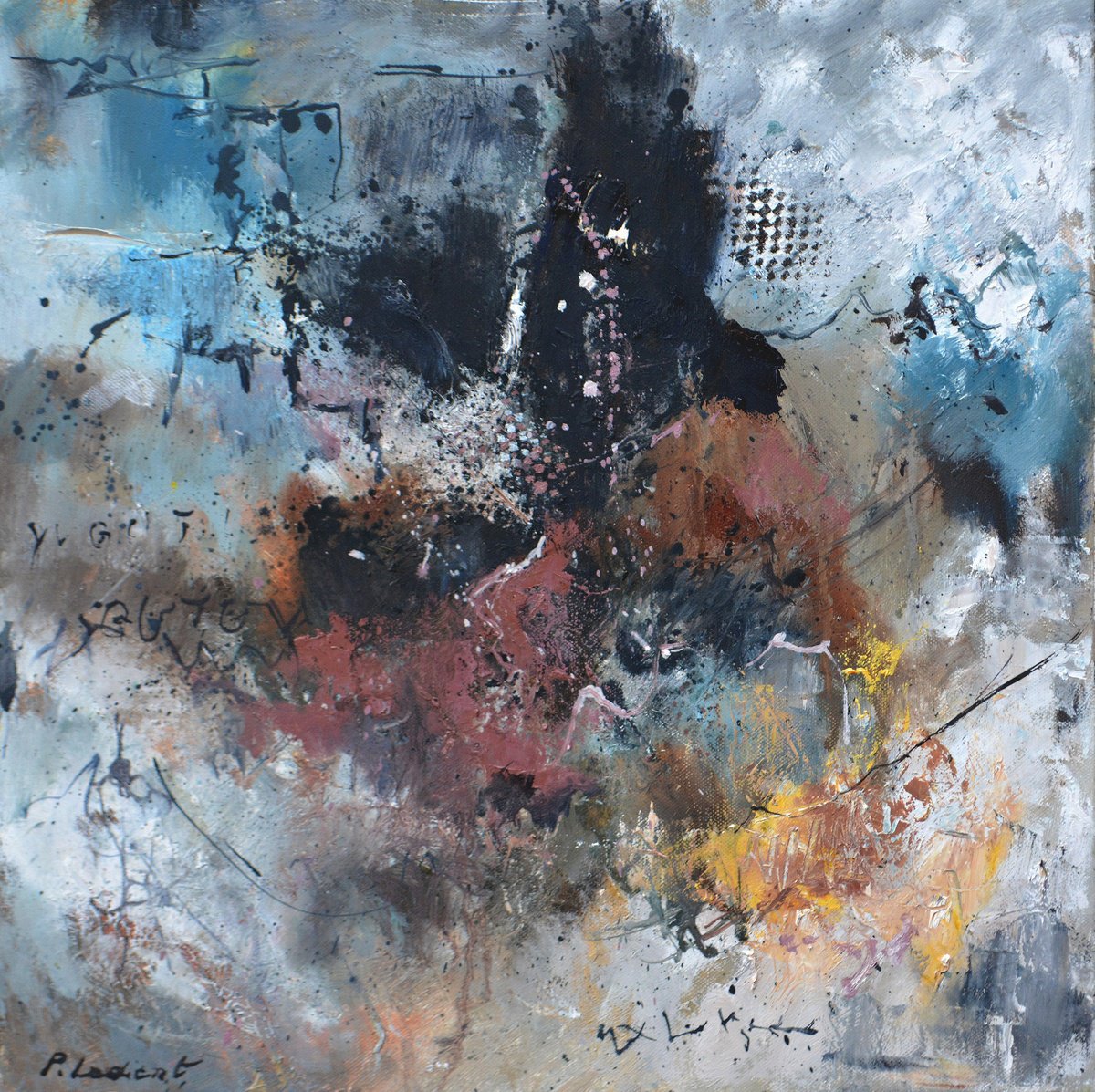 Abstract Oil Painting By Pol Henry Ledent, 20 X 20", Old Sketches, Original Artwork