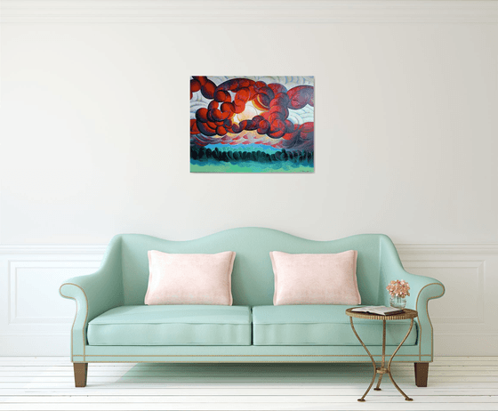 Sunset (90x70cm, cubism, oil painting)