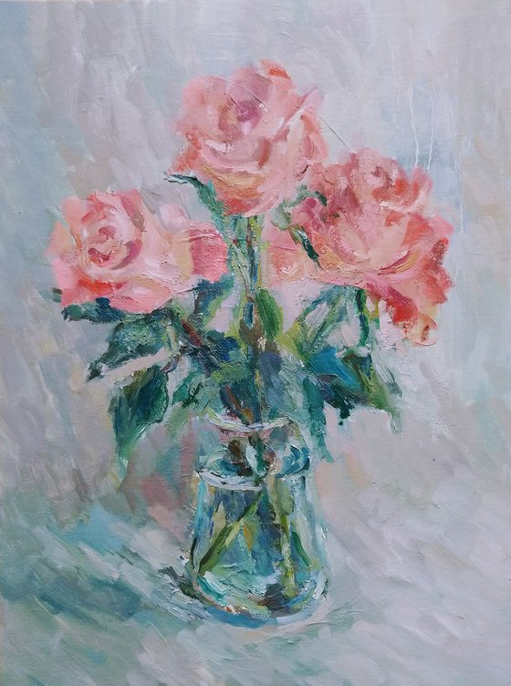 Bouquet of roses. Original oil painting