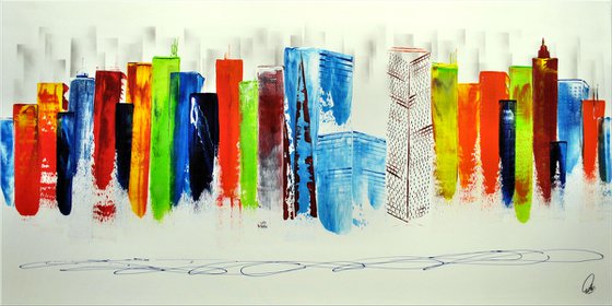 Exciting New York - XXL  abstract acrylic painting Skyline painting canvas wall art rainbow colors