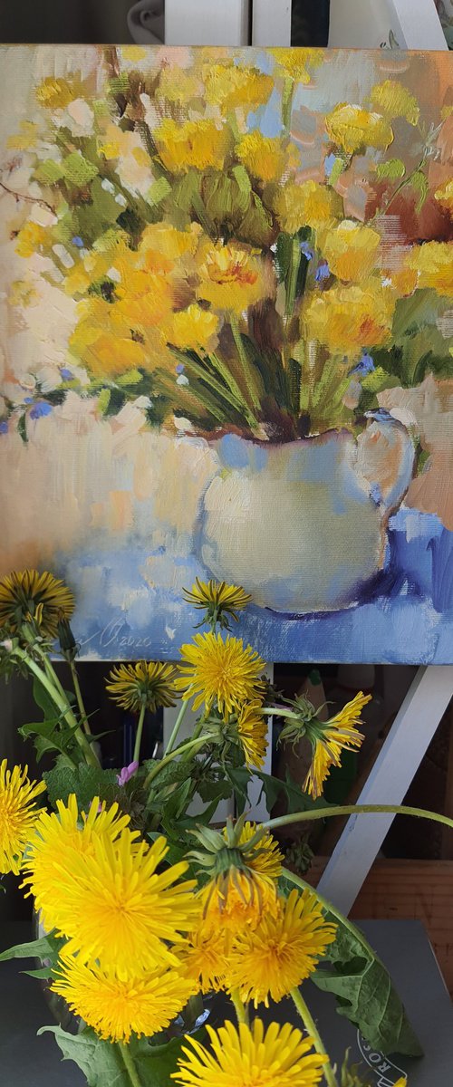 Still Life Yellow Dandelions by Olha Laptieva