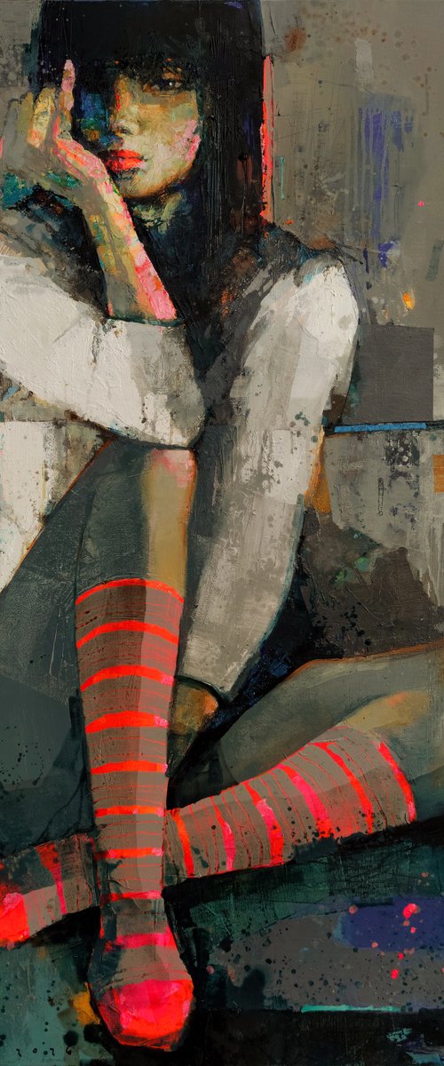 Striped leg warmers by Victor Sheleg
