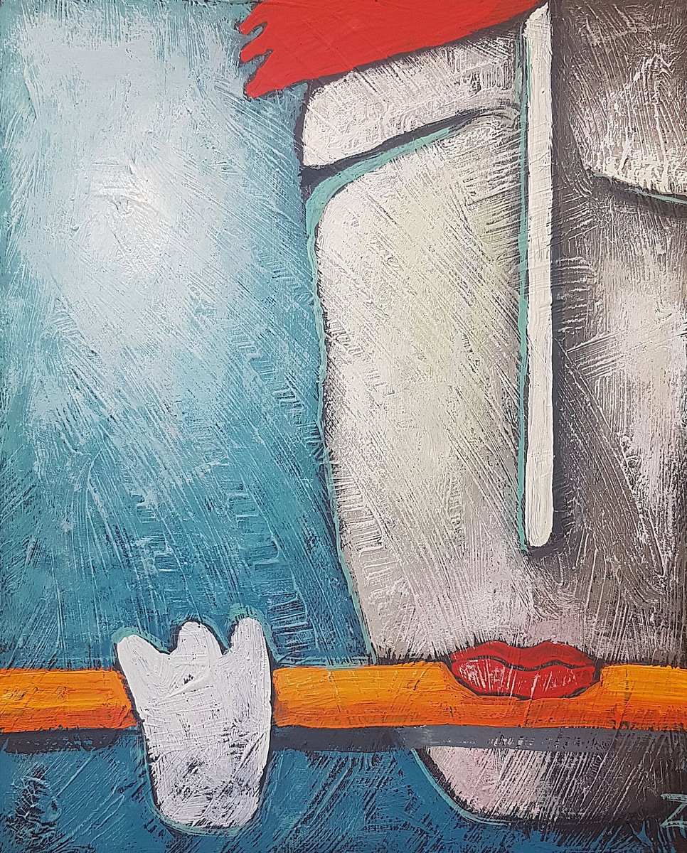 Naive Portrait Painting By Zhana Viel, 9 X 12", Fluit Musiek Xii, Original Artwork