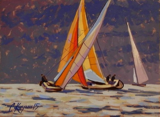 Sun and Yachts. Original painting 30x21 cm