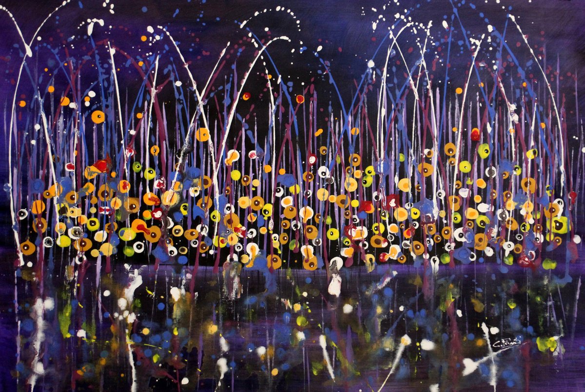 Organic Botanical Acrylic Painting By Cecilia Frigati, 39 X 27, Technicolor Dream #32, Original Artwork