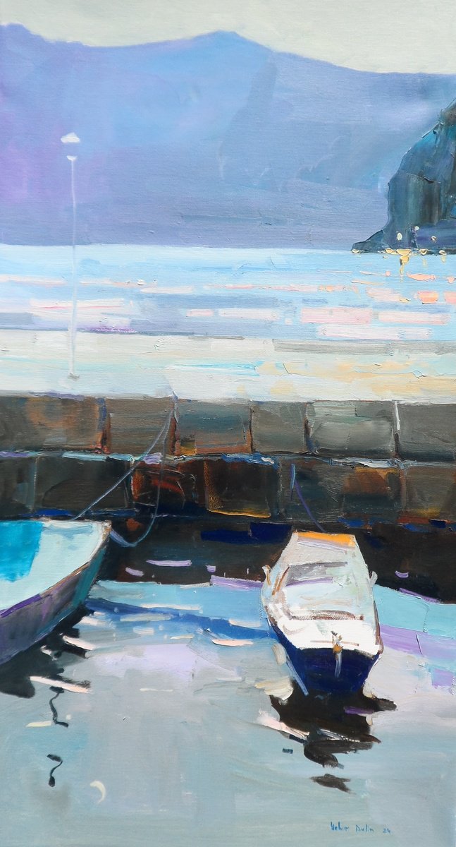 Impressionistic Landscape Oil Painting By Yehor Dulin, 20 X 35", " Quiet Evening ", Original Artwork