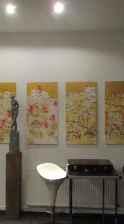 4 parts mediterrian citylife xl Oilpainting 39,4 x 78,7 inch by Sonja Zeltner-Müller