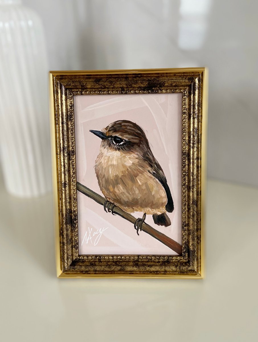 Bird painting mini art framed 14x18cm 5x7inch by Leysan Khasanova