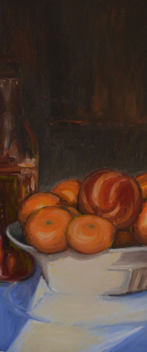 Still life with mandarins and pumpkin oil by Tamara Špitaler Škorić