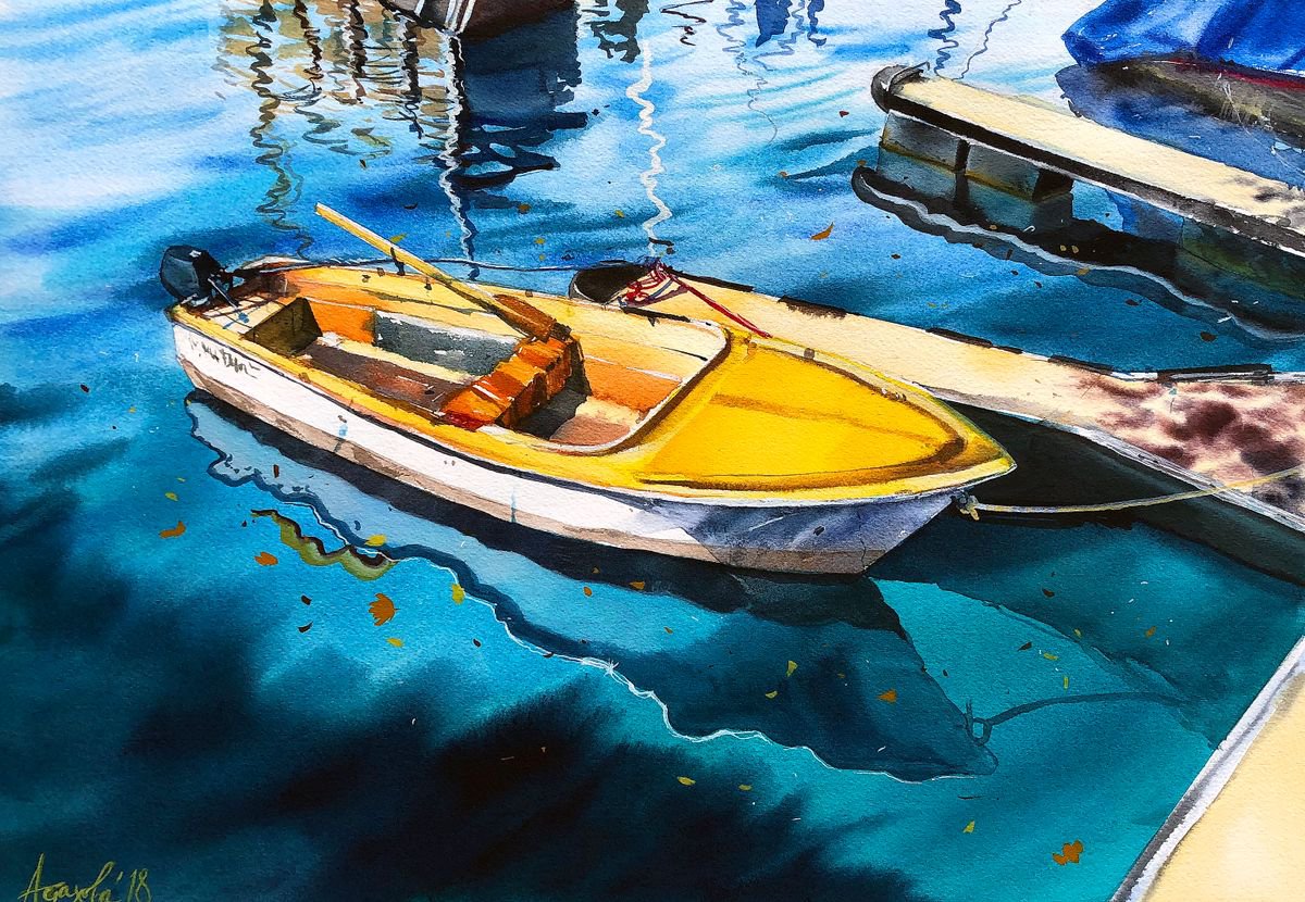 Impressionistic Landscape Watercolour By Ksenia Astakhova, 20 X 14", Yellow From Brienz, Original Artwork