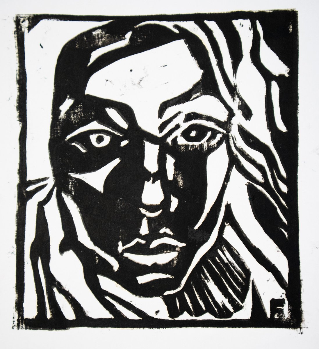 Graphic Portrait Linocut By Kateryna Bortsova, 6 X 7", Graphic Portrait, Original Artwork