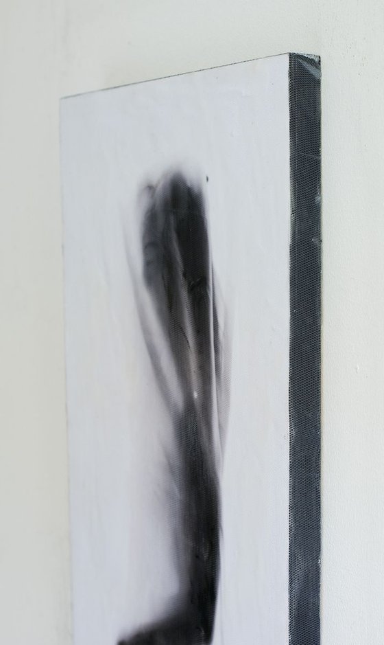 "Under the skin" (60x30x2,5cm) - Unique portrait artwork on wood (abstract, portrait, gouache, original, painting, coffee, acrylic, oil, watercolor, encaustics, beeswax, resin, wood, fingerpaint)