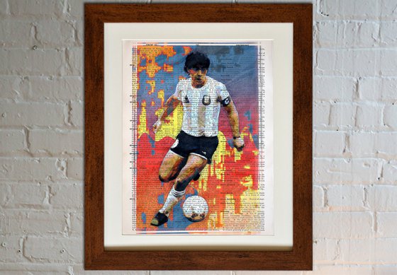 Diego Maradona - The Football Legend - Collage Art on Large Real English Dictionary Vintage Book Page