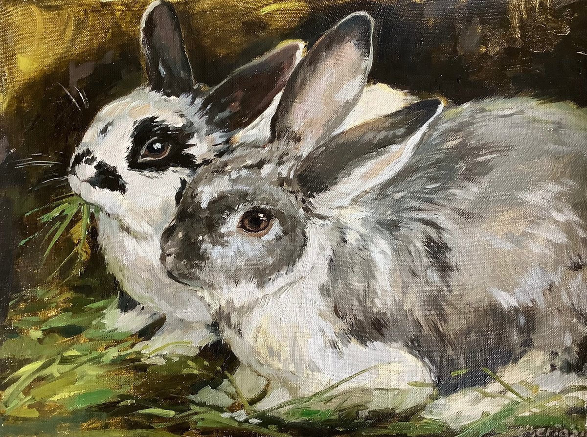 Two rabbits Oil painting: Elena Utkina | Artfinder