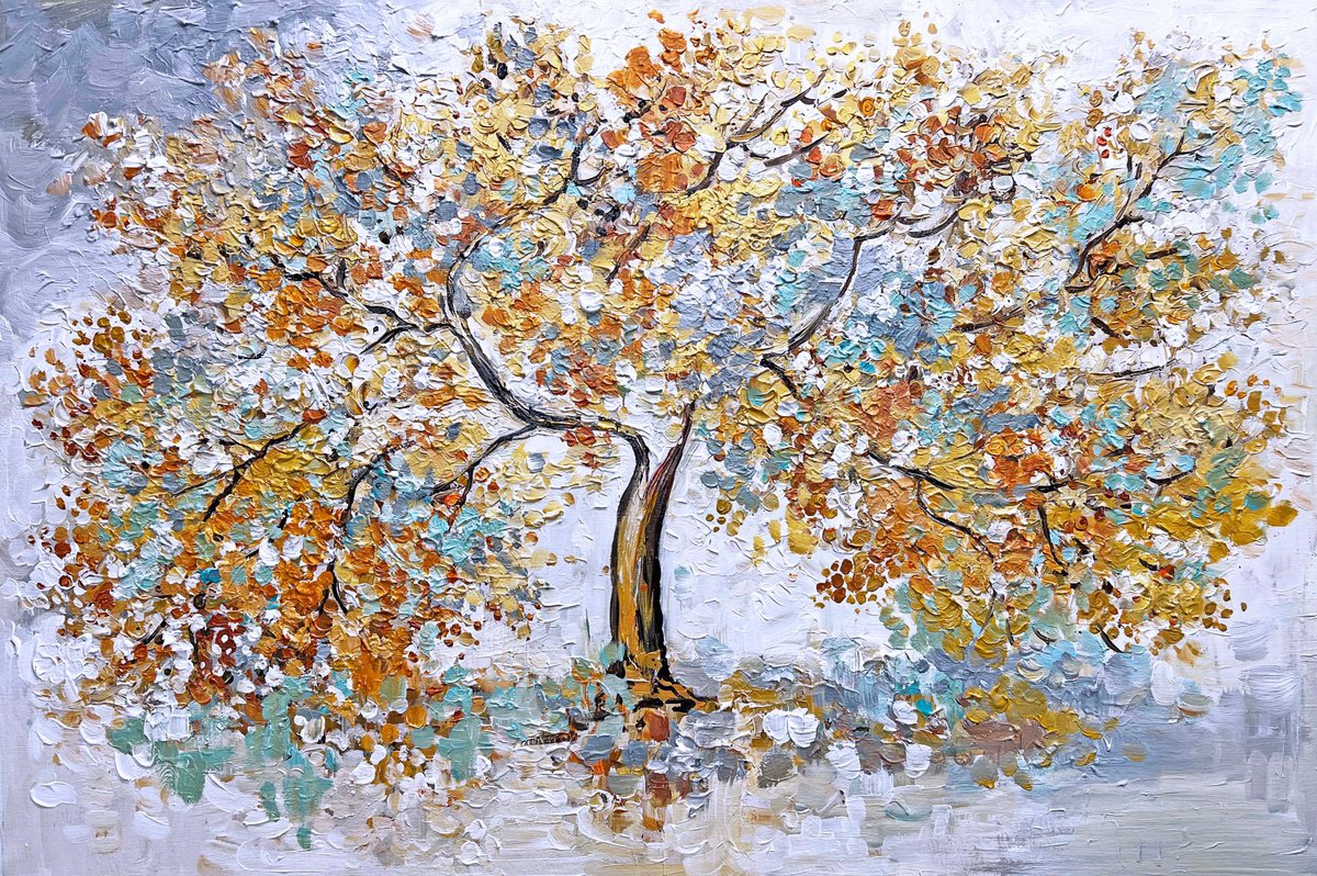 Tree of Life - Original Gold Color Abstract Painting  90 x 60 cm (36 x 24 inches) by Sandra Zekk