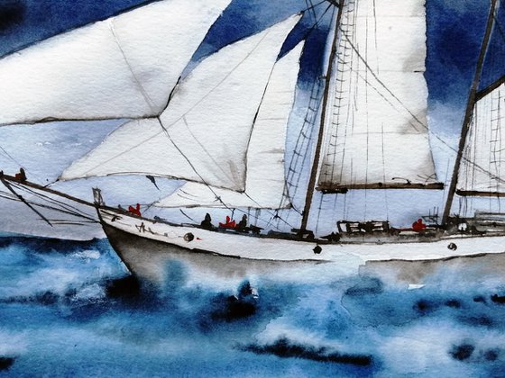 Sailboat painting. Seascape
